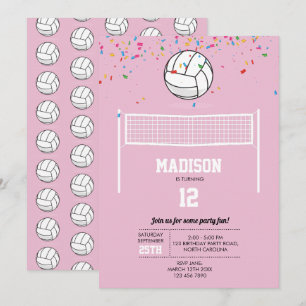 Volleyball Boll & Net Rosa Girl Girl Födelsedagsfe Inbjudningar