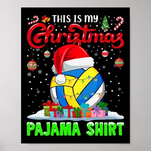 Volleyball Boll Santa Hat jul Ljus Funny S Poster (Framsidan)