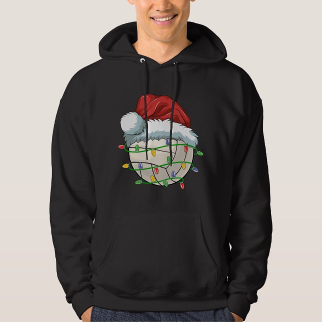 Volleyball Boll Santa Hat Light Funny Sp Hoodie (Framsida)