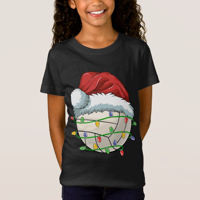 Volleyball Boll Santa Hat Light Funny Sp T Shirt (Framsida)