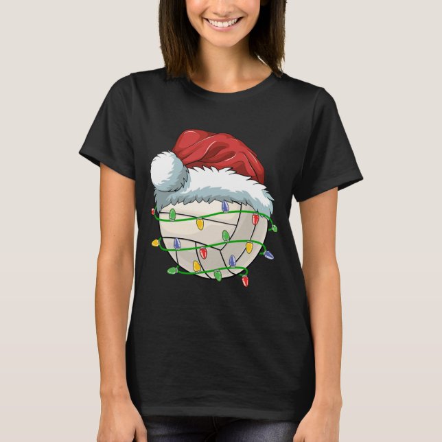 Volleyball Boll Santa Hat Light Funny Sp T Shirt (Framsida)