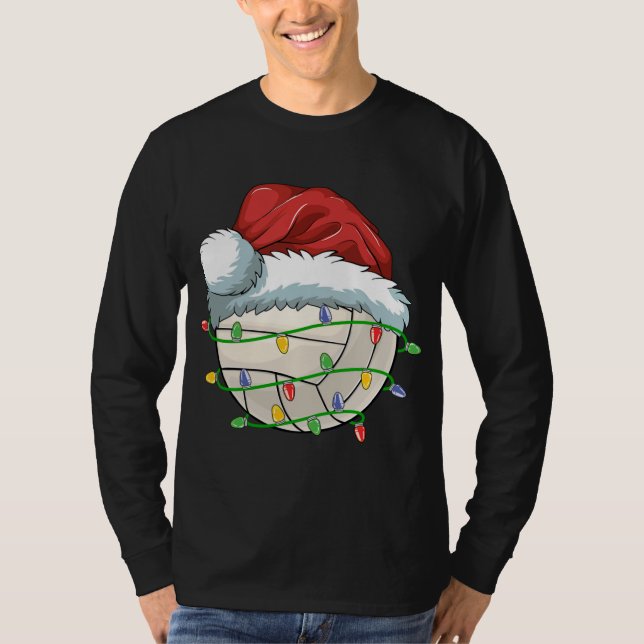 Volleyball Boll Santa Hat Light Funny Sp T Shirt (Framsida)