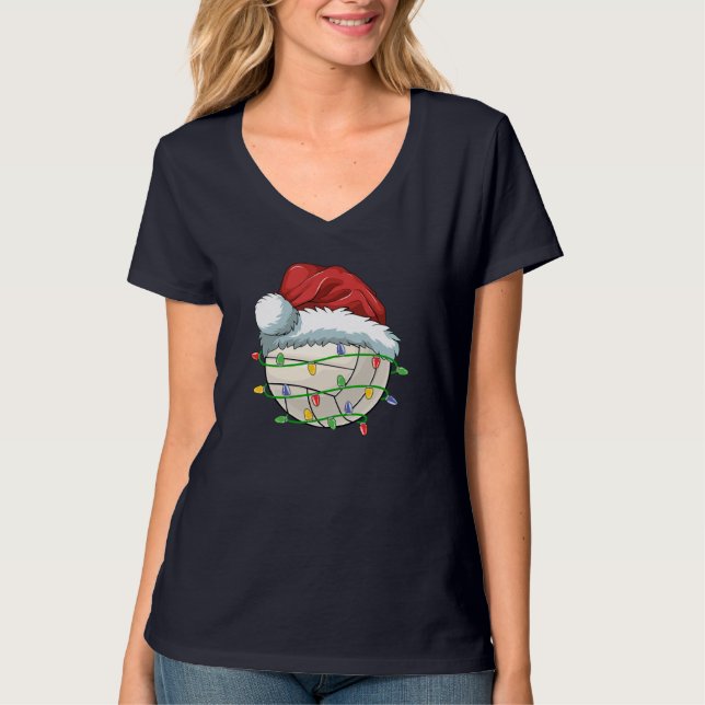 Volleyball Boll Santa Hat Light Funny Sp T Shirt (Framsida)