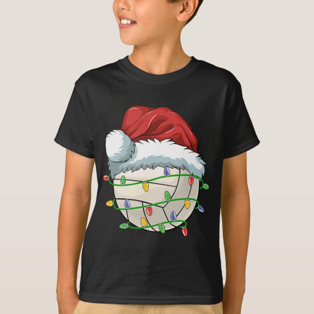 Volleyball Boll Santa Hat Light Funny Sp T Shirt (Framsida)
