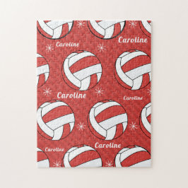 Volleyball Boll Snö Red Festive Vibrant Kids Namn Pussel