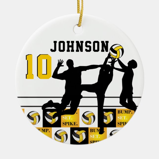 Volleyball 🏐 - Bump, set, Spike - Gulten Guld Julgransprydnad Keramik (Framsidan)