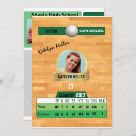 Volleyball Card W/ Stats Grad-inbjudningar - grönt Inbjudningar