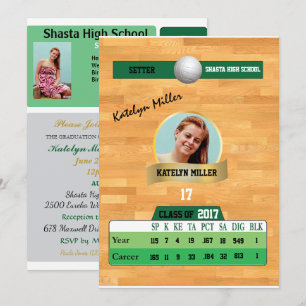 Volleyball Card W/ Stats Grad-inbjudningar - grönt Inbjudningar
