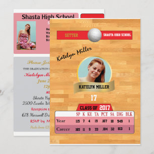 Volleyball Card W/ Stats Grad-inbjudningar - rött Inbjudningar