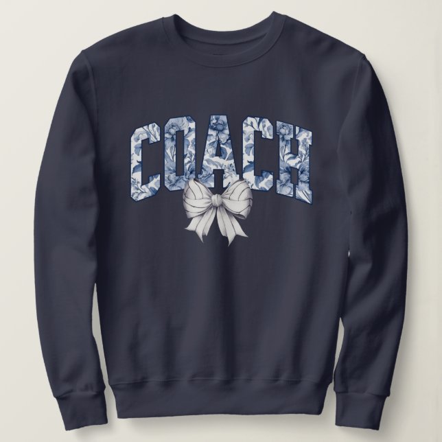 Volleyball Coach Blue Blommigt Bow T Shirt (Design framsida)
