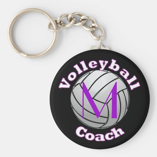 Volleyball Coach med Lila Initial Nyckelring (Framsidan)