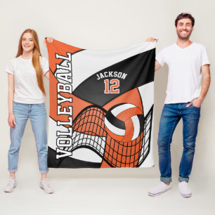 Volleyball 🏐 design - Orange, vit, svart Fleecefilt
