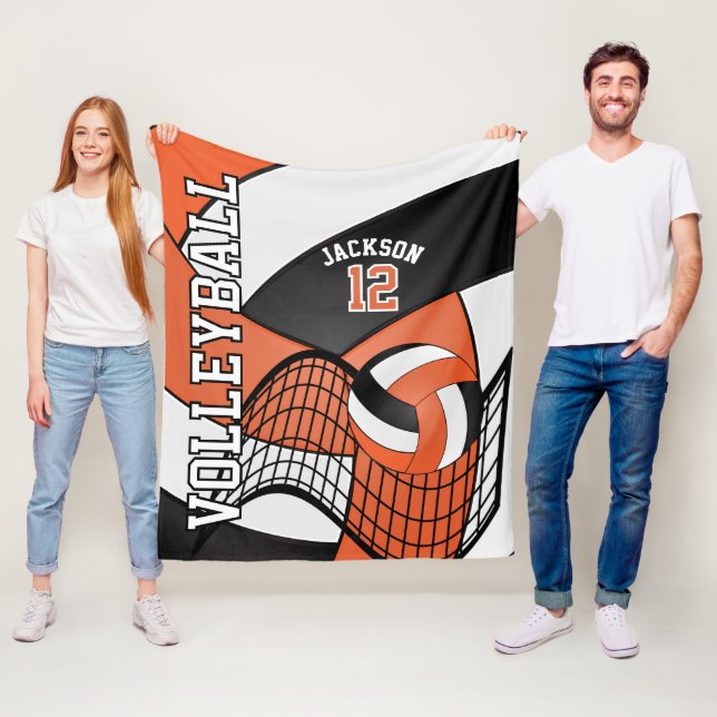 Volleyball 🏐 design - Orange, vit, svart Fleecefilt (På plats)