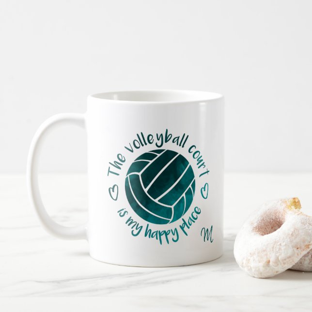 Volleyball-domstolen är min mörk i lycklig ställe kaffemugg (Med munk)