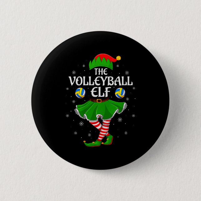 Volleyball Elf Christmas Family Girls Women Elf Sq Knapp (Framsida)
