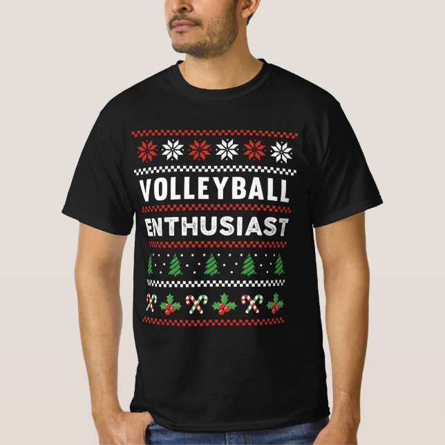 Volleyball Enthusiast Ugly jul Sweater Gift T Shirt (Framsida)