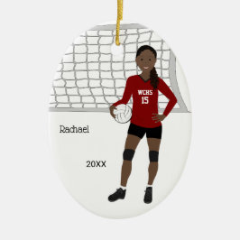 Volleyball Female Black Hair Red & Black Julgransprydnad Keramik