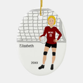 Volleyball Female Blonde Hair Red & Black Julgransprydnad Keramik