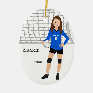 Volleyball Female Brunette Blue & Black Julgransprydnad Keramik