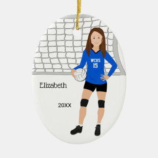 Volleyball Female Brunette Blue & Black Julgransprydnad Keramik