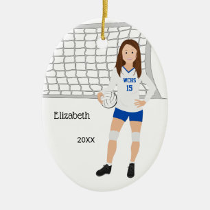 Volleyball Female Brunette Blue & White Julgransprydnad Keramik