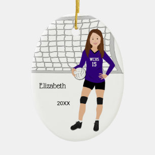 Volleyball Female Brunette Lila & Black Julgransprydnad Keramik
