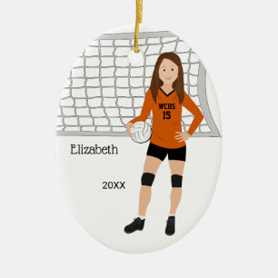 Volleyball Female Brunette Orange & Black Julgransprydnad Keramik