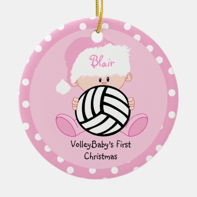 Volleyball Flicka 1:a jul med namn Julgransprydnad Keramik (Framsidan)