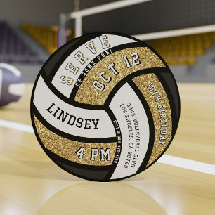 Volleyball Födelsedagsfest Guld Glitter Inbjudningar