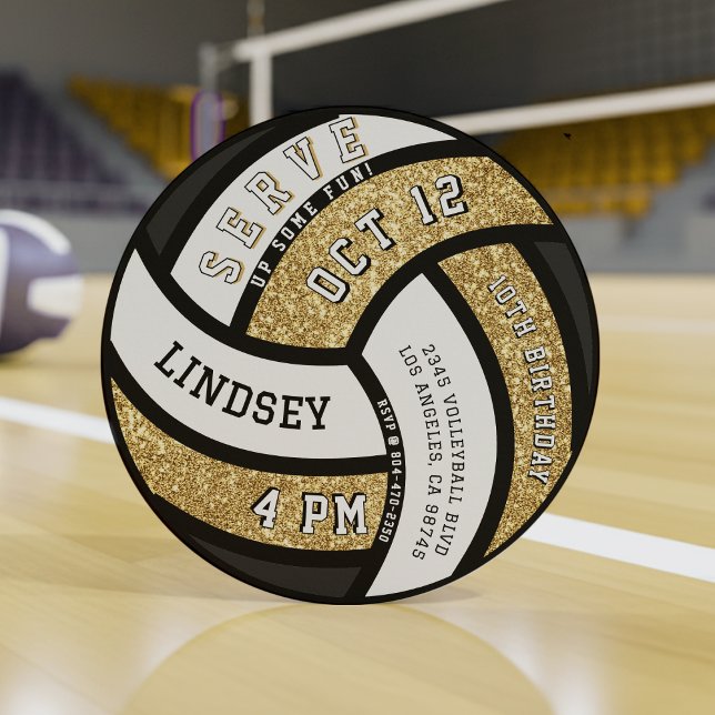 Volleyball Födelsedagsfest Guld Glitter Inbjudningar (Skapare uppladdad)