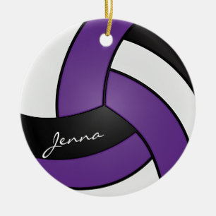 Volleyball för lila, vit och svart (skriv ut båda  julgransprydnad keramik