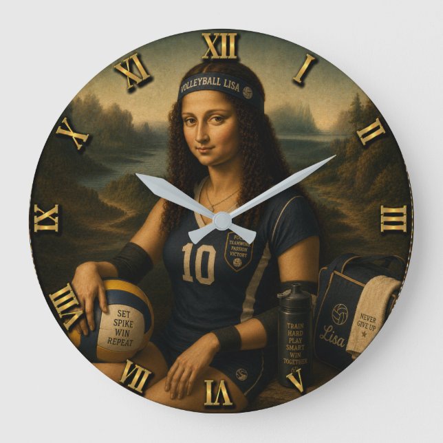 Volleyball Funny Mona Lisa  Stor Klocka (Framsida)