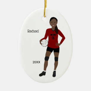 Volleyball Girl Black Hair Red & Black Julgransprydnad Keramik