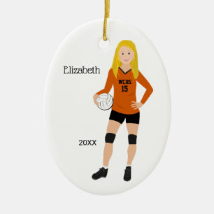 Volleyball Girl Blonde Orange och Black Julgransprydnad Keramik