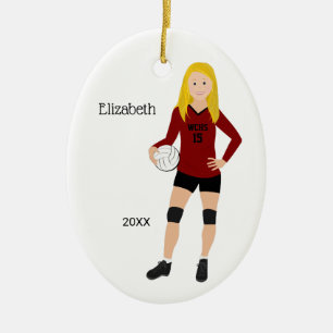Volleyball Girl Blonde Red & Black Julgransprydnad Keramik