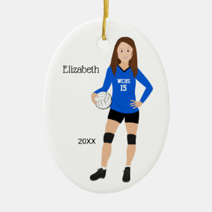 Volleyball Girl Brunette Blue and Black Ceramic  Julgransprydnad Keramik