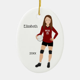 Volleyball Girl Brunette Red & Black Ceramic Ornam Julgransprydnad Keramik
