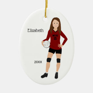 Volleyball Girl Brunette Red & Black Julgransprydnad Keramik