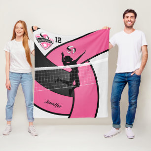 Volleyball Girl med DIY Number - Rosa Fleecefilt