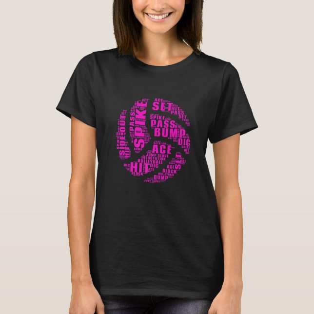 Volleyball Girl Woman Kids Tonåring Rosa Ord T Shirt (Framsida)