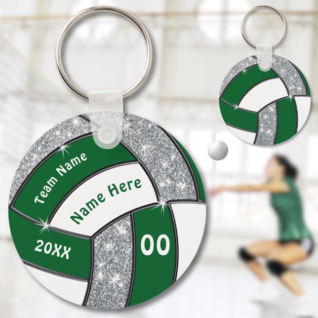 Volleyball Giveaways grönt, vit och Silver Billigt Nyckelring (Green, White and Silver, Personalized Volleyball Souvenirs. Cheap Volleyball gifts for team. )