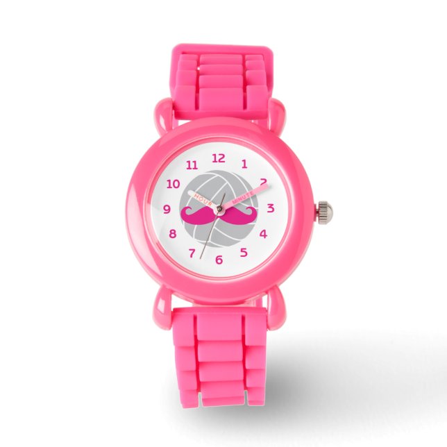 Volleyball glitter rosa mustache volleyball watch armbandsur (Framsida)