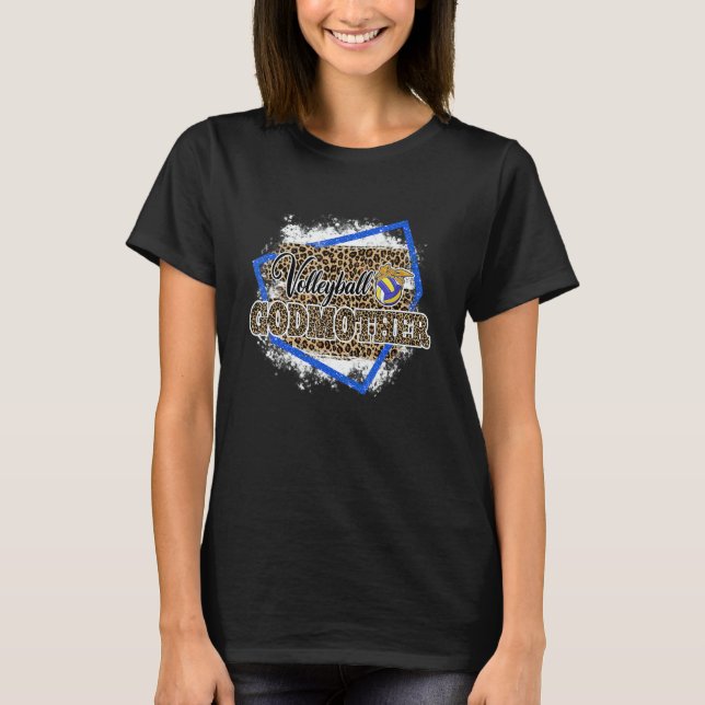 Volleyball Godmother Leopard Bleached Family Match T Shirt (Framsida)