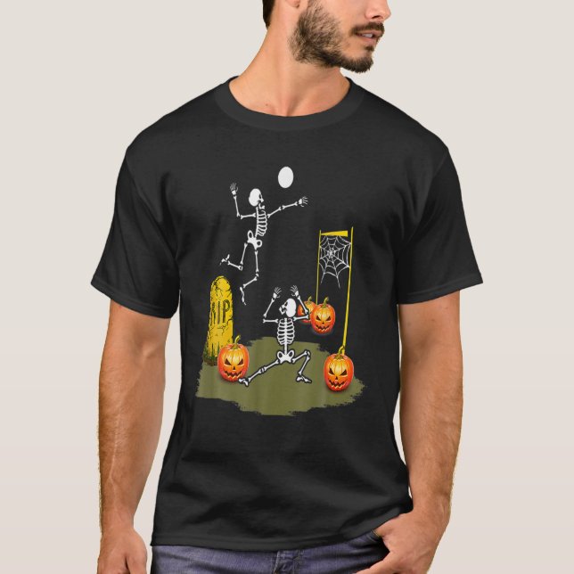 Volleyball Halloween Volleyween Skeleton T Shirt (Framsida)