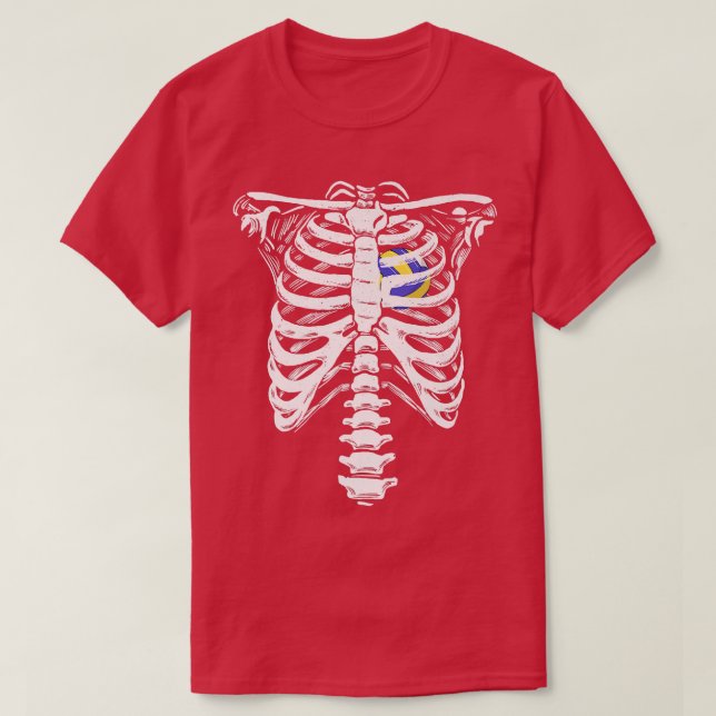 Volleyball Heart Skeleton Ribcage Halloween Kärlek T Shirt (Design framsida)