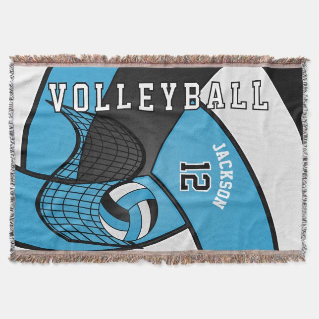Volleyball 🏐 i Baby blue, vit och svart Filt (Framsidan)