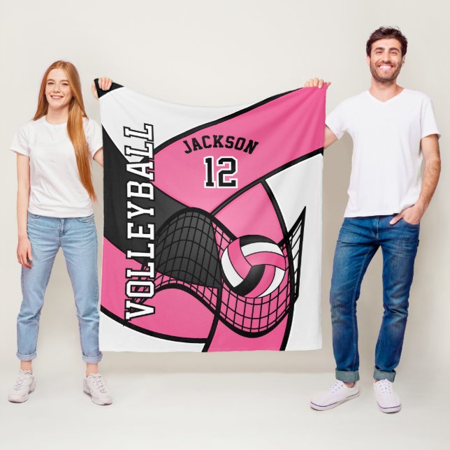 Volleyball 🏐 i en Söt Shock rosa, vit och svart Fleecefilt (På plats)