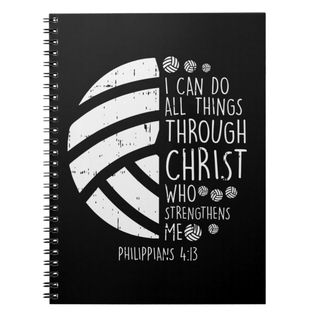 Volleyball i kan göra sak Bible Verse Jesus G Anteckningsbok (Framsidan)
