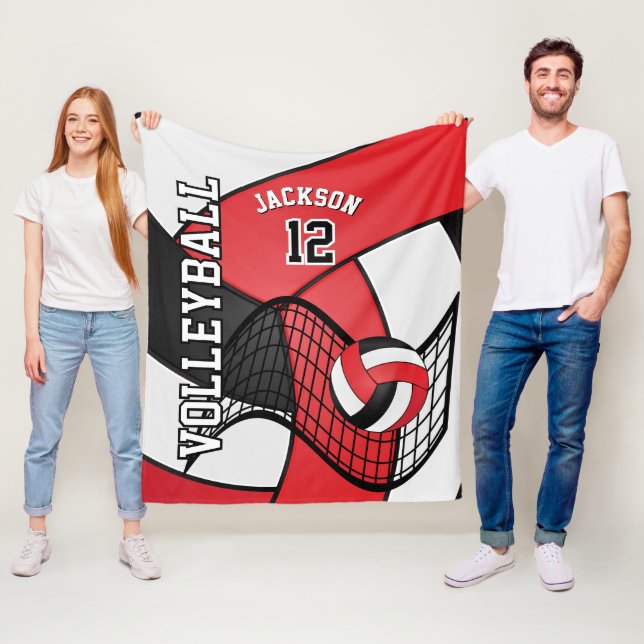 Volleyball 🏐 i rött, vitt och svart fleecefilt (På plats)