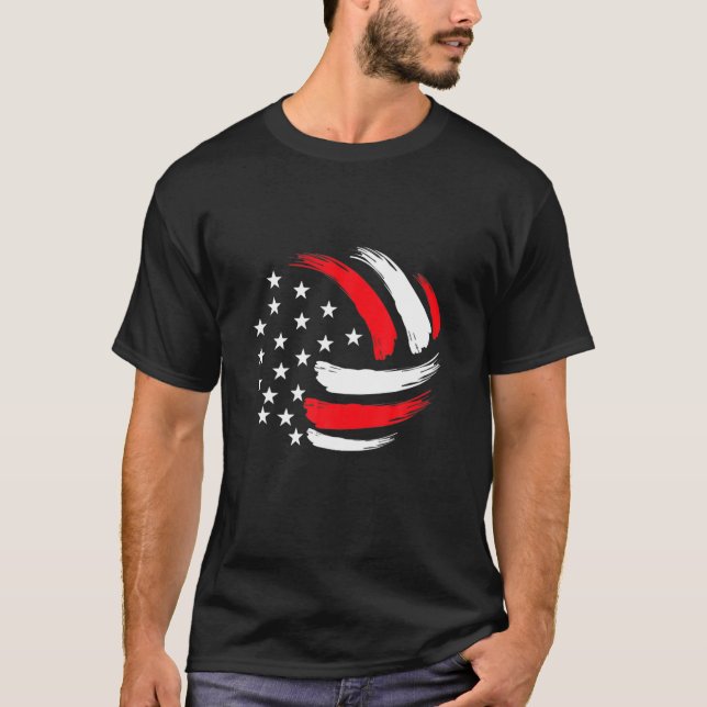 Volleyball In American Flag Cool Volleyball Player T Shirt (Framsida)